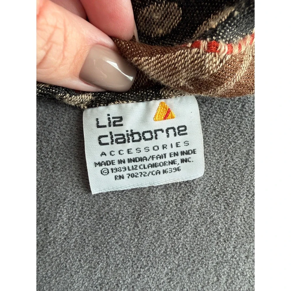 Liz Claiborne Scarf Womens OS Brown Black Eclectic Bohemian Neutral Artsy Soft‎